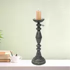 Vintage-Inspired Aqua Distressed Grey Iron Candle Holder - 4.3x18.1 cm