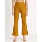 Pantalon pattes d'éléphant en coton et lycra moutarde - Taille femme S