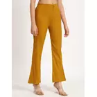 Pantalon pattes d'éléphant en coton et lycra moutarde - Taille femme S