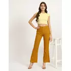 Pantalon pattes d'éléphant en coton et lycra moutarde - Taille femme S
