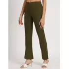 Dark Olive Cotton Lycra Bell Bottom Pants - Women's Size S