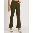 Dark Olive Cotton Lycra Bell Bottom Pants - Women's Size S