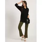 Dark Olive Cotton Lycra Bell Bottom Pants - Women's Size S