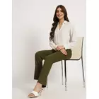 Dark Olive Cotton Lycra Bell Bottom Pants - Women's Size S