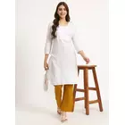 Pantalon pattes d'éléphant en coton et lycra moutarde - Taille femme S