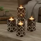 4-Piece Wooden Candle Holder Set - Brown & Silver Geometric Tea Light Holders