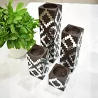4-Piece Wooden Candle Holder Set - Brown & Silver Geometric Tea Light Holders