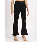 Diola Clothings Black Cotton Lycra Bell Bottom Pants (S)