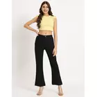 Diola Clothings Black Cotton Lycra Bell Bottom Pants (S)