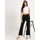 Diola Clothings Black Cotton Lycra Bell Bottom Pants (S)