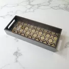 Black & Gold Damask Wooden Decorative Tray - Handcrafted Elegance