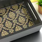 Black & Gold Damask Wooden Decorative Tray - Handcrafted Elegance