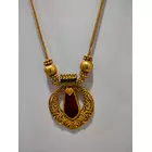 Elegant Gold Plated Necklace and Earring Set with Maroon & Green Stones