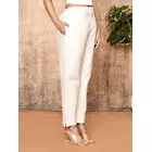 Kiva Off-White Handloom Maheshwari Silk Ankle-Length Women's Pants