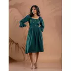 Ocean Fern Teal Green Kala Cotton Kantha Tiered Dress