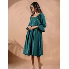 Ocean Fern Teal Green Kala Cotton Kantha Tiered Dress