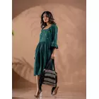 Ocean Fern Teal Green Kala Cotton Kantha Tiered Dress