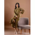 Aranya Embroidered Olive Green Kala Cotton Dress with Slit & Coral Slub Details