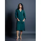 Teal Whispers Kala Cotton A-Line Shirt Dress - Sustainable Handwoven Design