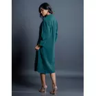 Teal Whispers Kala Cotton A-Line Shirt Dress - Sustainable Handwoven Design