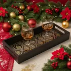 Black & Gold Damask Wooden Decorative Tray - Handcrafted Elegance