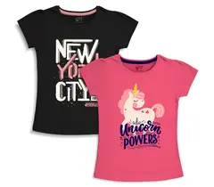 Bomullstryckta t-shirts för flickor (2-pack)