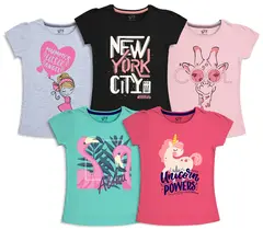 Camiseta de niña de algodón suave y puños acanalados, paquete de 5