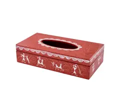 Tissue Box - Hand Painted Ethnic Style Wooden Painted - Dining Table and Bar Accessory - Marron Tissue Holder