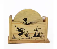 Tea Coaster - devdar - Hand Painted Warli Painting