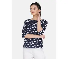 Top aus amerikanischem Crêpe mit Power-Sutra-Print – Marineblau