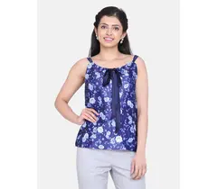 Power Sutra Satin-Top mit Blumenmuster – Königsblau