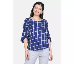 Power Sutra Krepp-Oberteil mit Fensterkaromuster – Königsblau