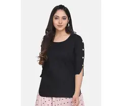 Power Sutra Baumwoll-Leinen-Oberteil – Schwarz