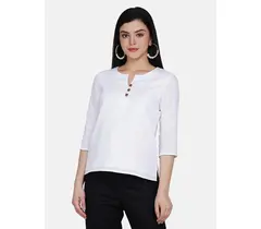 Power Sutra Baumwoll-Top mit Holzknopfdetails – Weiß