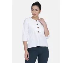 Power Sutra Baumwollbluse mit Knopfleiste und Klappe – Weiß