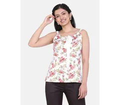 Power Sutra Satin-Top mit Blumenmuster und Raffung vorne zum Binden – Off-White