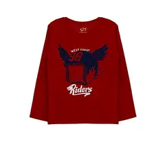 Minicult Cotton Printed Full Sleeve T Shirts for Boys(Pack of 1)(Maroon)