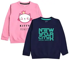 Minicult Cotton Printed Sweatshirts for Boys and Girls Ideal for Light Winter( Pack of 2)(Pink-NYC)