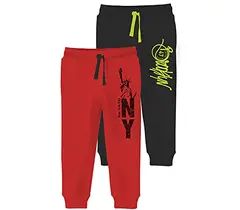 Minikult träningsbyxor i bomull med grafiska tryck och fickor (röda och svarta) (paket med 2)