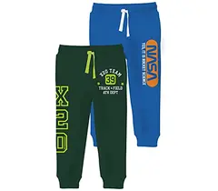 Minikult träningsbyxor i bomull med grafiska tryck och fickor (grön och blå) (2-pack)