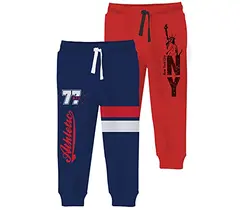 Minikult träningsbyxor i bomull med grafiska tryck och fickor (marinblå och röd) (2-pack)