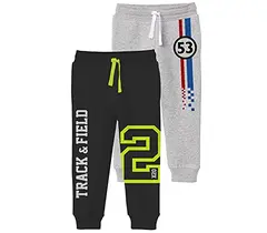 Minikult träningsbyxor i bomull med grafiska tryck och fickor (svart och grå) (paket med 2)