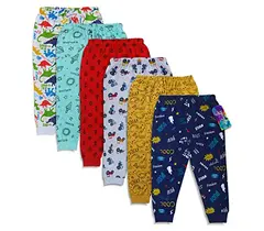 Minicult Baby Boy's and Baby Girl's Cotton Regular Fit Pyjama Pants with Rib - Pack of 6 ( Multicolour)