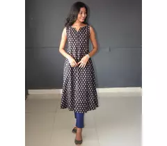 Anokhi Black Ajrakh Print Kalidar Cotton Kurtis For Women