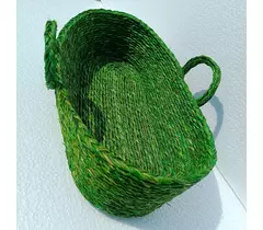 Vibrant Green Sabai Grass Basket | Eco-Friendly Woven Storage with Handles | Handmade Organizer Tote