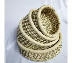 Seagrass round storage box with 3 - storage for home organization Gift Basket