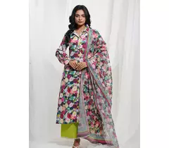 Multicoloured Cotton Floral Kurta Set