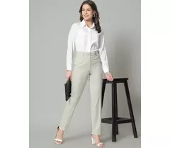 Slim Fit Poly Cotton Mid Waist Formal Trouser - Sage Green