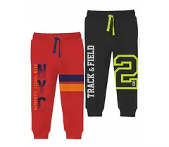 Minikult träningsbyxor i bomull med fickor och tryck för pojkar (paket med 2) Svart