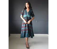 Anokhi Brown Bagh Print Frock style Cotton Kurta For Women